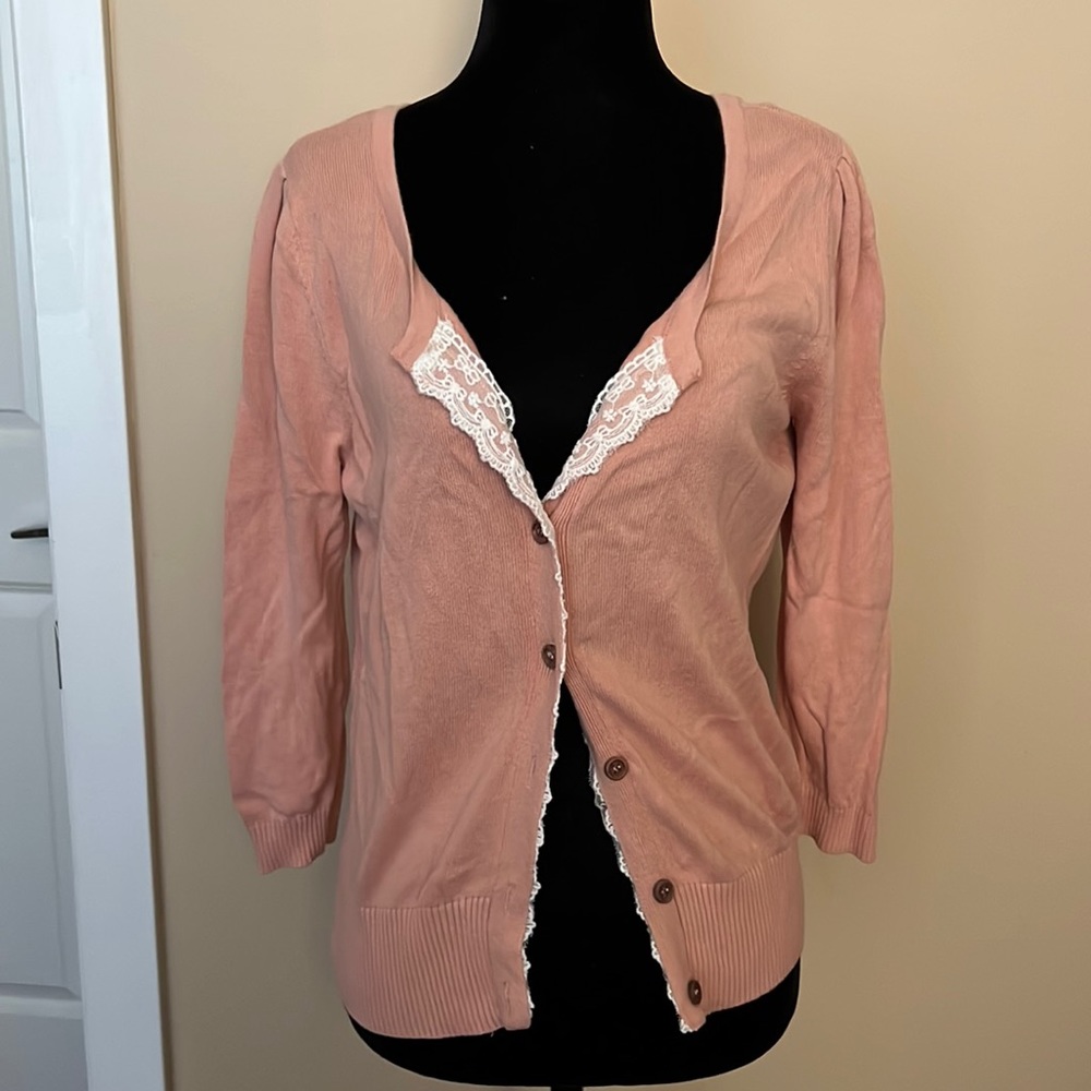 LALU Cardigan with Lace Trimmed